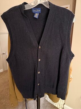 Club Room Dark Gray Ribbed Button-Front Vest